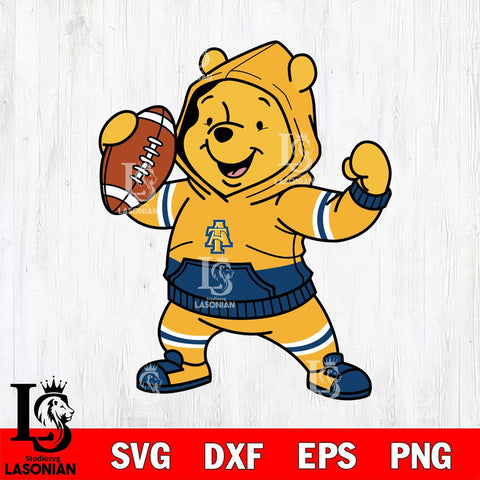 North Carolina A&T Winnie The Pooh Disney Football Christmas File Cut, NCAA SVG DXF EPS PNG FILE, Digital Download , Criucut , Silhouette