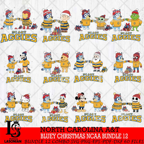 North Carolina A&T  Bluey friends christmas NCAA Bundle File Cut,Bundle NCAA SVG DXF EPS PNG FILE, Digital Download,Instant Download, Silhouette