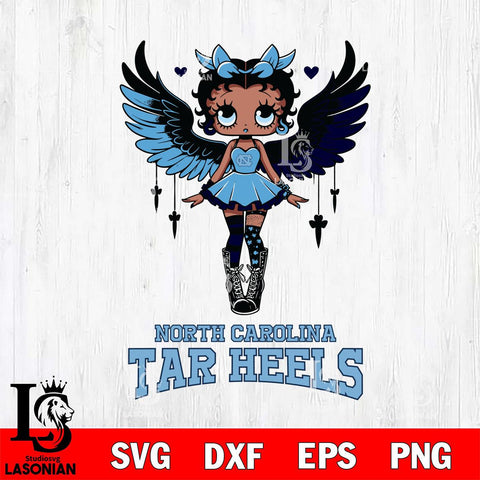 North Carolina Tar Heels Anglel Black Fan Girl Betty Boop, Svg Eps Dxf Png File, Digital Download