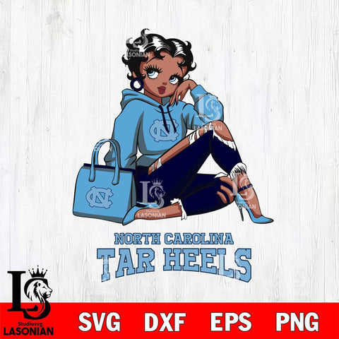 North Carolina Tar Heels Awesome Black Fan Girl Betty Boop, Svg Eps Dxf Png File, Digital Download
