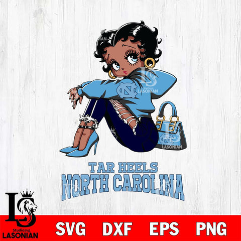 North Carolina Tar Heels Betty Boop Black Fan Girl Svg Eps Dxf Png File, Digital Download, Instant Download