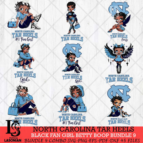 North Carolina Tar Heels Black Fan Girl Betty Boop Bundle 9, Svg Eps Dxf Png File, Digital Download