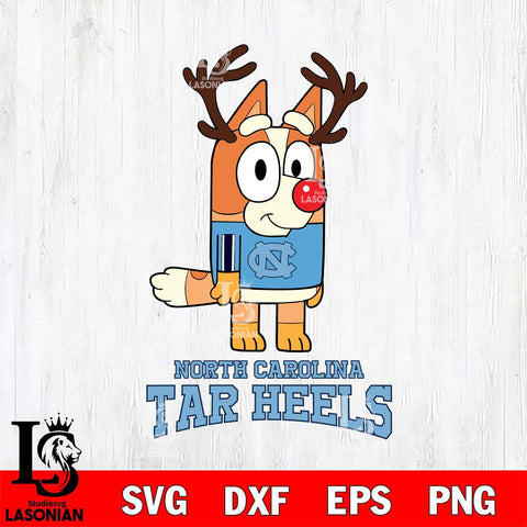 North Carolina Tar Heels Bluey Chilli Christmas Deer Svg Eps Dxf Png File, Digital Download