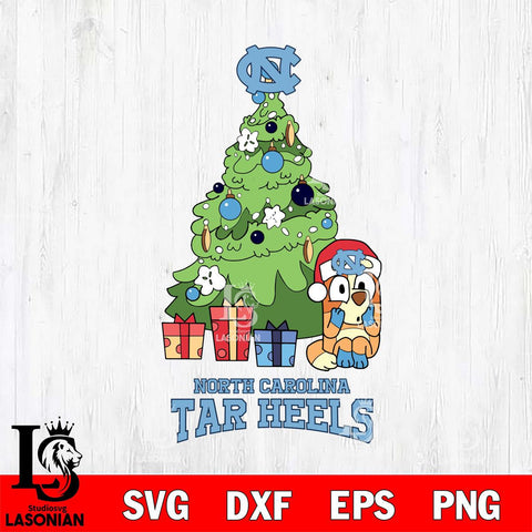 North Carolina Tar Heels Bluey Chilli Christmas Tree Svg Eps Dxf Png File, Digital Download