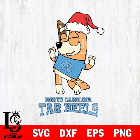 North Carolina Tar Heels Bluey Chilli Happy Christmas Svg Eps Dxf Png File, Digital Download