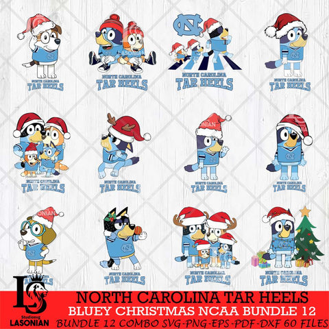 North Carolina Tar Heels Bluey Christmas NCAA Bundle 12 Cricut File Cut Files , Bluey Cricut , Christmas Svg , Bluey svg , Digital Download, dxf eps png pdf file