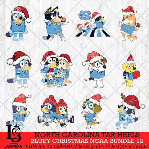 North Carolina Tar Heels Bluey Christmas NCAA Bundle 12 SVG Eps Dxf Png File, Digital Download, Instant Download
