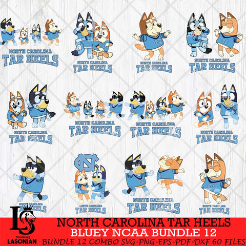 North Carolina Tar Heels Bluey Dace Mode NCAA Bundle 12 SVG Eps Dxf Png File, Digital Download, Instant Download