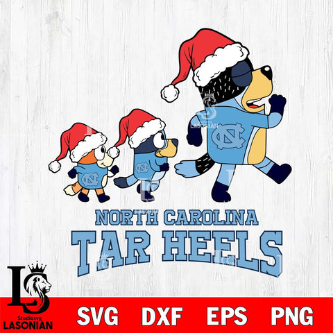 North Carolina Tar Heels Bluey Family Christmas Svg Eps Dxf Png File, Digital Download