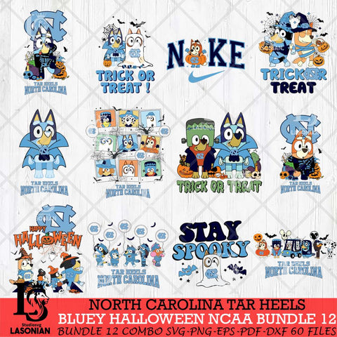 North Carolina Tar Heels Bluey Halloween NCAA 12 SVG Eps Dxf Png File, Bundle NCAA svg, Digital Download, Instant Download