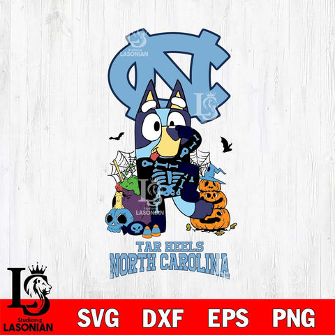 North Carolina Tar Heels Bluey Halloween NCAA 2 Svg Eps Dxf Png File, Digital Download, Instant Download
