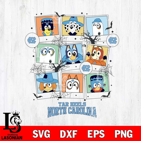 North Carolina Tar Heels Bluey Halloween Sport Svg Eps Dxf Png File, Digital Download, Instant Download