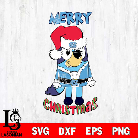 North Carolina Tar Heels Bluey Merry Christmas Bluey Santa Claus Svg Eps Dxf Png File, Digital Download
