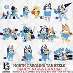 North Carolina Tar Heels Bluey NCAA Bundle 12 Svg Eps Dxf Png File, Digital Download, Instant Download