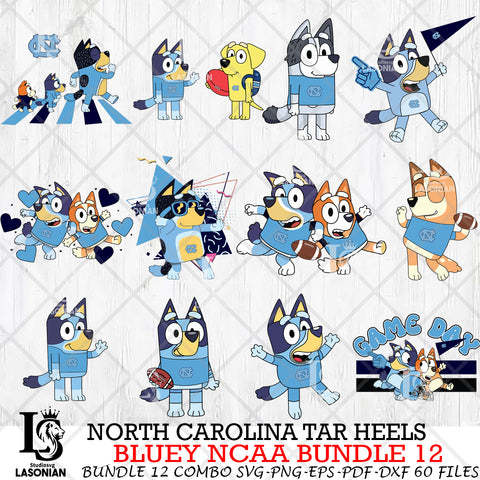 North Carolina Tar Heels Bluey NCAA Bundle 12 Svg Eps Dxf Png File, Digital Download, Instant Download
