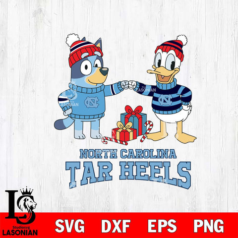 North Carolina Tar Heels Bluey With Donald Duck Christmas File Cut, NCAA SVG DXF EPS PNG FILE, Digital Download,Instant Download, Silhouette