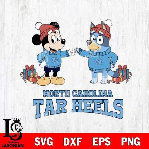 North Carolina Tar Heels Bluey With Mickey Christmas File Cut, NCAA SVG DXF EPS PNG FILE, Digital Download,Instant Download, Silhouette