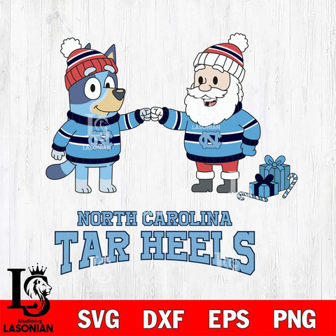 North Carolina Tar Heels Bluey With Satan Christmas File Cut, NCAA SVG DXF EPS PNG FILE, Digital Download,Instant Download, Silhouette