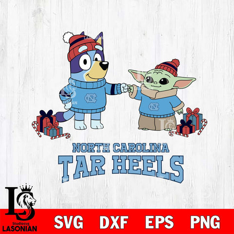 North Carolina Tar Heels Bluey With Yoda Christmas File Cut, NCAA SVG DXF EPS PNG FILE, Digital Download,Instant Download, Silhouette