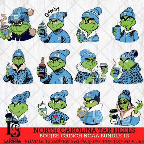 North Carolina Tar Heels Boujee Grinch NCAA Bundle 12 SVG Eps Dxf Png File, Digital Download, Instant Download