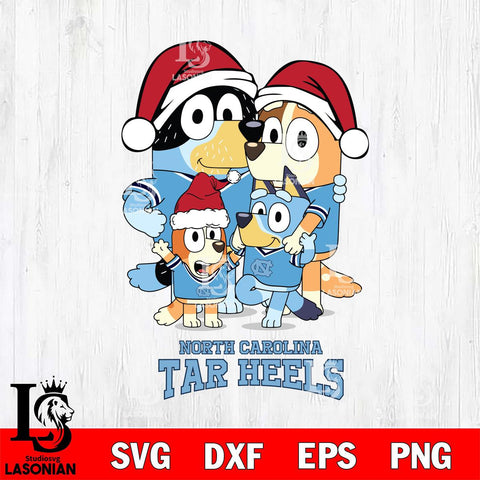 North Carolina Tar Heels Christmas Bluey Family Sport Cut Files,Bluey Cricut,Christmas Svg , Bluey svg , Digital Download, dxf eps png pdf file