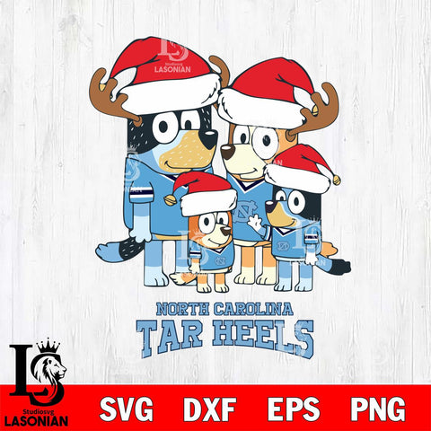 North Carolina Tar Heels Christmas Bluey Santa Family Cut Files,Bluey Cricut,Christmas Svg , Bluey svg , Digital Download, dxf eps png pdf file