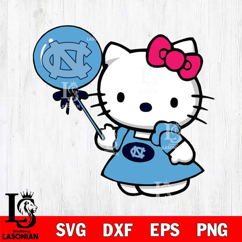 North Carolina Tar Heels Cute Hello Kitty 2 Svg Eps Dxf Png File, Digital Download, Instant Download