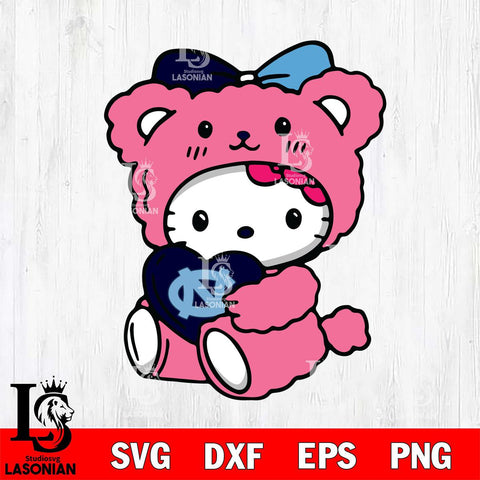 North Carolina Tar Heels Cute Hello Kitty 3 Svg Eps Dxf Png File, Digital Download, Instant Download