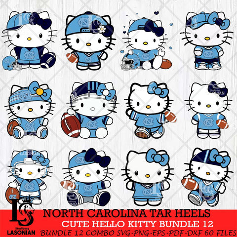 North Carolina Tar Heels Cute Hello Kitty Bundle 12 SVG Eps Dxf Png File, NCAA Bundle svg, Digital Download, Instant Download