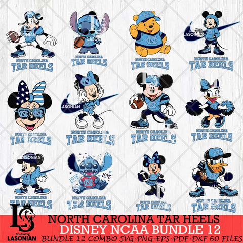 North Carolina Tar Heels Disney NCAA Bundle Svg PNG 12 Svg Eps Dxf Png File, Digital Download