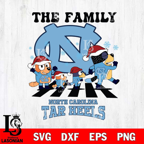 North Carolina Tar Heels Family Bluey Christmas Svg Eps Dxf Png File, Digital Download