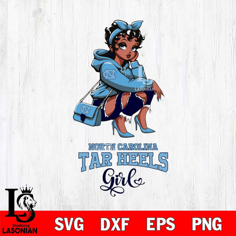 North Carolina Tar Heels Fashion Black Fan Girl Betty Boop, Svg Eps Dxf Png File, Digital Download