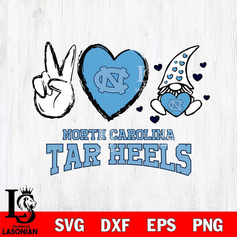 North Carolina Tar Heels Gnomes Peace & Love Svg Eps Dxf Png File, Digital Download, Instant Download