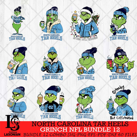 North Carolina Tar Heels Grinch NCAA Bundle 12 SVG Eps Dxf Png File, Digital Download, Instant Download