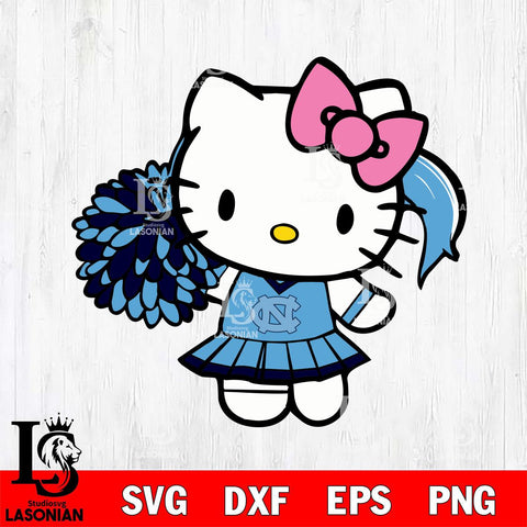 North Carolina Tar Heels Hello Kitty Cheerleader 12 Svg Eps Dxf Png File, Digital Download, Instant Download