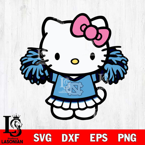 North Carolina Tar Heels Hello Kitty Cheerleader 3 Svg Eps Dxf Png File, Digital Download, Instant Download