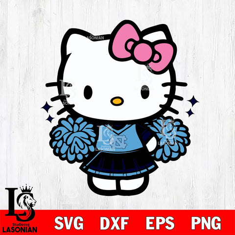 North Carolina Tar Heels Hello Kitty Cheerleader Svg Eps Dxf Png File, Digital Download, Instant Download