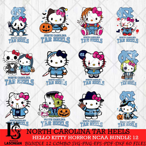 North Carolina Tar Heels Hello Kitty Horror NCAA Bundle 12 SVG Svg Eps Dxf Png File, Digital Download