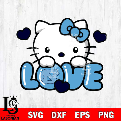 North Carolina Tar Heels Hello Kitty Love Svg Eps Dxf Png File, Digital Download, Instant Download