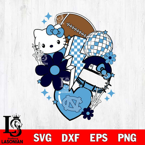 North Carolina Tar Heels Hello Kitty NCAA 2 Svg Eps Dxf Png File, Digital Download, Instant Download