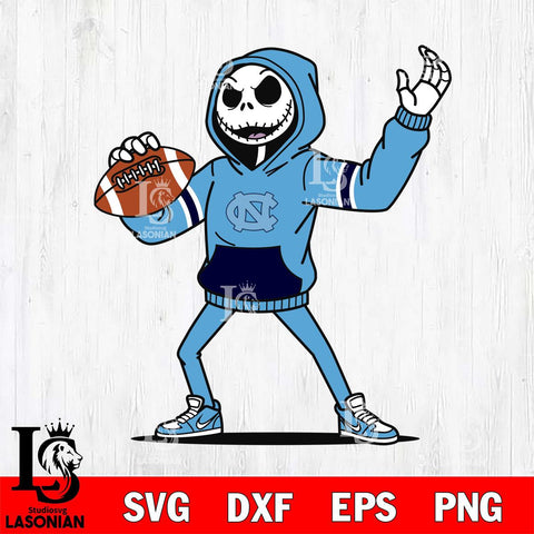 North Carolina Tar Heels Jack Skellington Football Christmas File Cut, NCAA SVG DXF EPS PNG FILE, Digital Download , Criucut , Silhouette