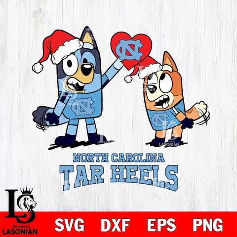North Carolina Tar Heels Love Bluey Christmas Svg Eps Dxf Png File, Digital Download