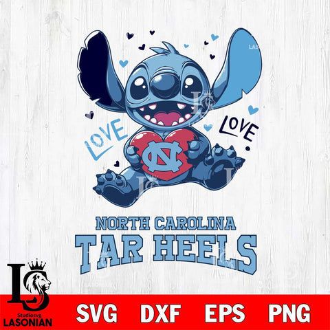 North Carolina Tar Heels Love Stitch, Svg Eps Dxf Png File, Digital Download