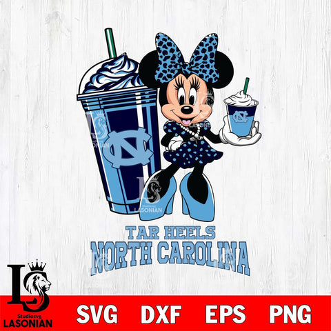 North Carolina Tar Heels Minnie Mouse Fan And Coffee Svg Eps Dxf Png File, Digital Download, Instant Download