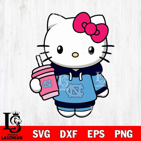 North Carolina Tar Heels Pretty Hello Kitty Svg Eps Dxf Png File, Digital Download, Instant Download