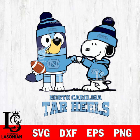 North Carolina Tar Heels Snoopy & Bluey Football Svg Eps Dxf Png File,NCAA Svg Files,Chill Guy svg ,Digital Download ,Instant Download, Cricut File