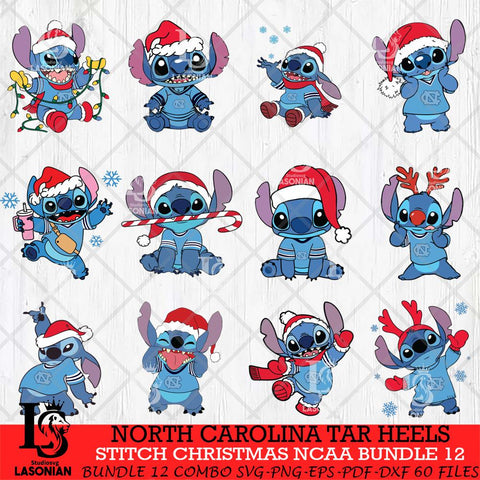 North Carolina Tar Heels Stitch Christmas NCAA Bundle 12 Svg Eps Dxf Png File, Digital Download, Instant Download