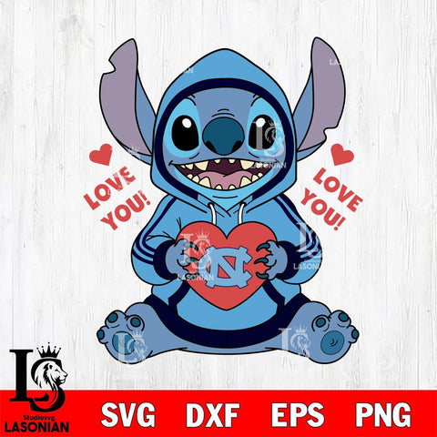 North Carolina Tar Heels Stitch Love You File Cut, NCAA SVG DXF EPS PNG FILE, Digital Download , Criucut , Silhouette