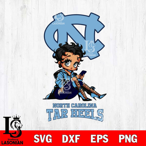 North Carolina Tar Heels Style Black Fan Girl Betty Boop, Svg Eps Dxf Png File, Digital Download