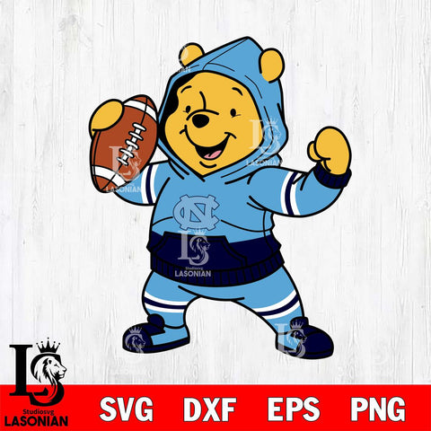 North Carolina Tar Heels Winnie The Pooh Disney Football Christmas File Cut, NCAA SVG DXF EPS PNG FILE, Digital Download , Criucut , Silhouette